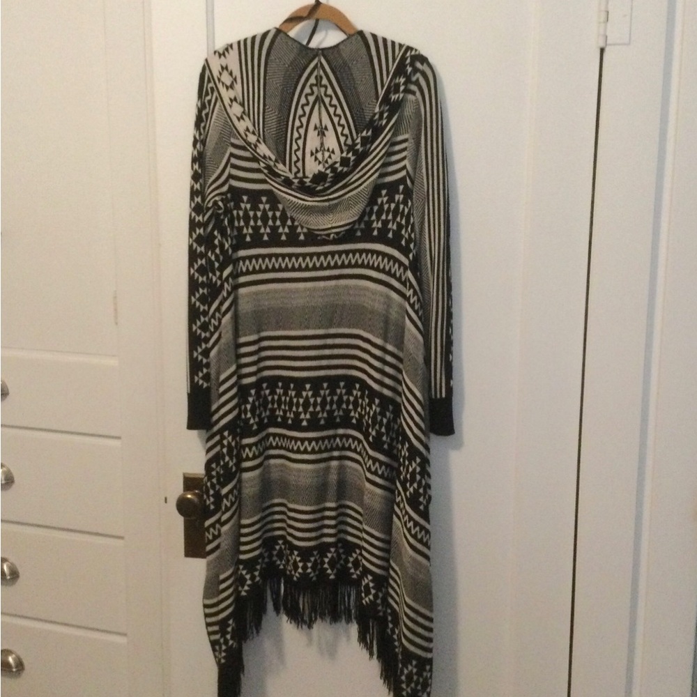 Mia Maddison Hooded Knit Sweater Cardigan with Fringe